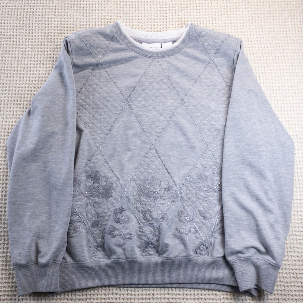 Alfred Dunner Gray Quilted Floral Sequin Sweatshirt Large Heathered Pullover